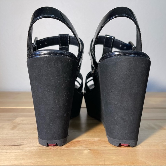 Prada Sport Black Patent Leather Wedge Platform Ankle Strap Sandals Size 39 - Picture 5 of 15